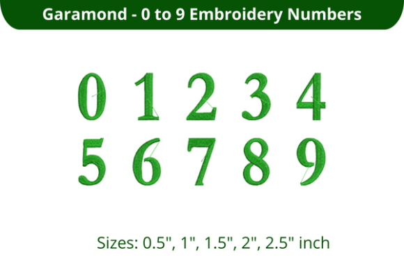 Garamond Font 0-9 for Seasonal Embroidery